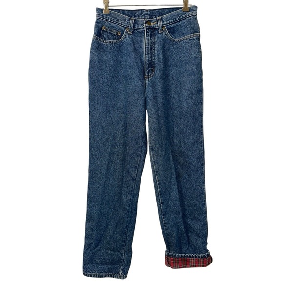 L.L. Bean Flannel Lined Jeans Relaxed Fit High Rise Med Wash Women's Size 10R - Picture 1 of 2